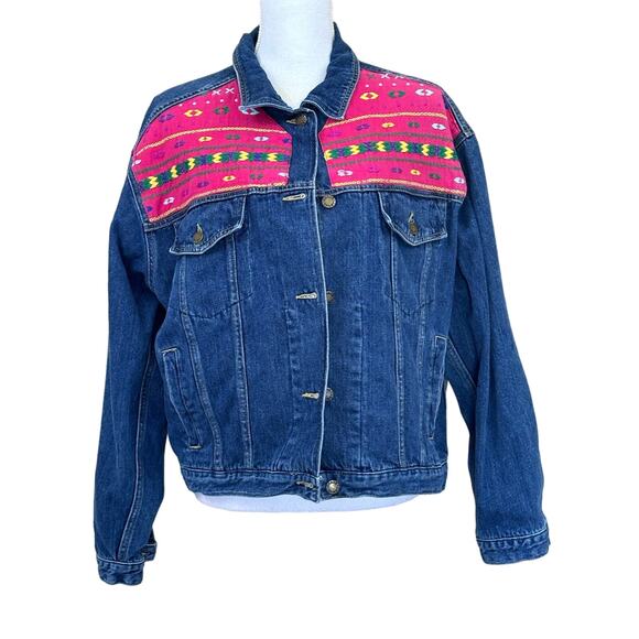 Chaus Sport vintage 90s patchwork embroidered denim jacket, large, western - Picture 1 of 7